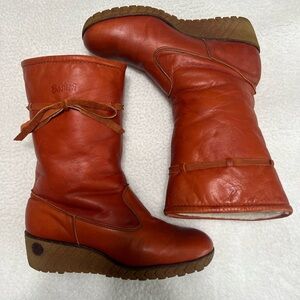 70s 80s Vintage Husky Bastien Rust Leather Shearling Lined Boots Women’s 8.5 9